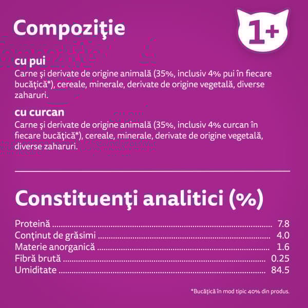 Whiskas hrana umeda pentru pisici adulte cu carne de pasare in aspic 4 x 85 g