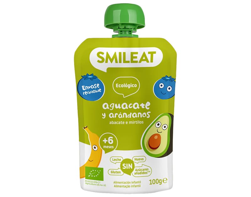 Smileat Gustare piure ECO din avocado si afine, +6 luni