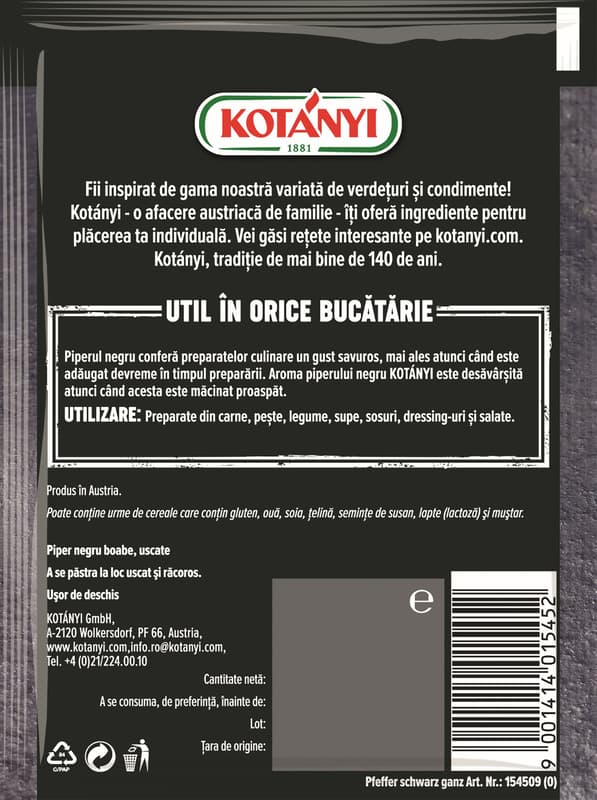 Kotanyi Piper negru boabe