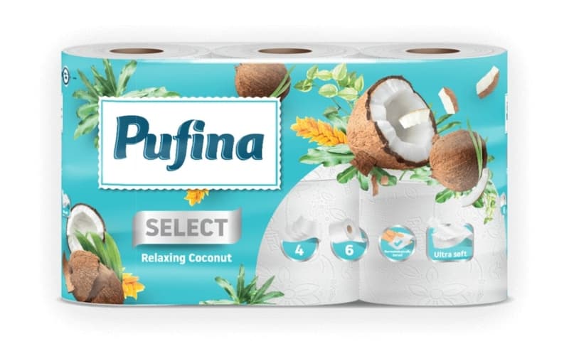 Pufina Select Relaxing Coconut Hartie igienica, 4 straturi, 6 role