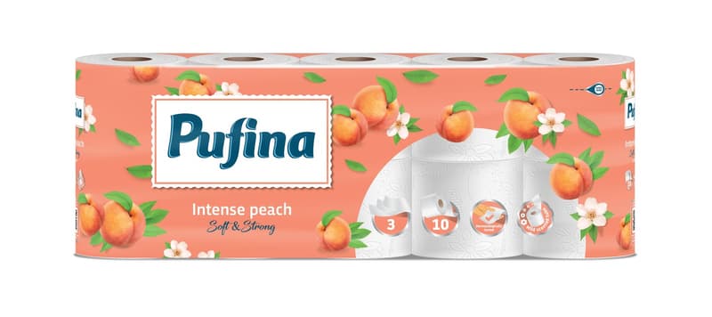 Pufina Intense Peach Hartie igienica, 3 straturi, 10 role