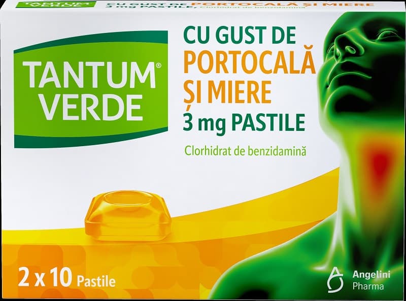 TANTUM VERDE CU GUST DE PORTOCALA SI MIERE 20 PASTILE