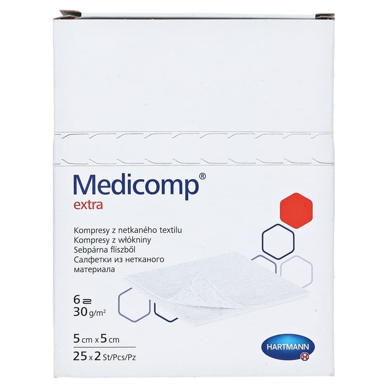 HARTMANN MEDICOMP EXTRA STERILE NON-WOVEN COMPRESSES 6 LAYERS 5X5CM X