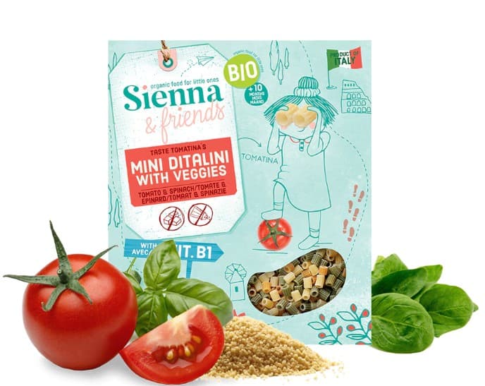 Sienna ECO Paste mini-ditalini cu legume, 10 luni+