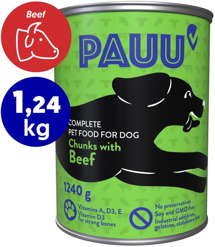 Pauu bucati cu carne de vita in sos pentru caini