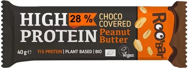 Roobar ECO Baton proteic cu crema de arahide invelit in ciocolata fara gluten