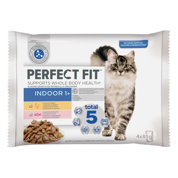 Perfect Fit Hrana umeda selectii de carne in sos pentru pisici de interior adulte 4 x 85 g