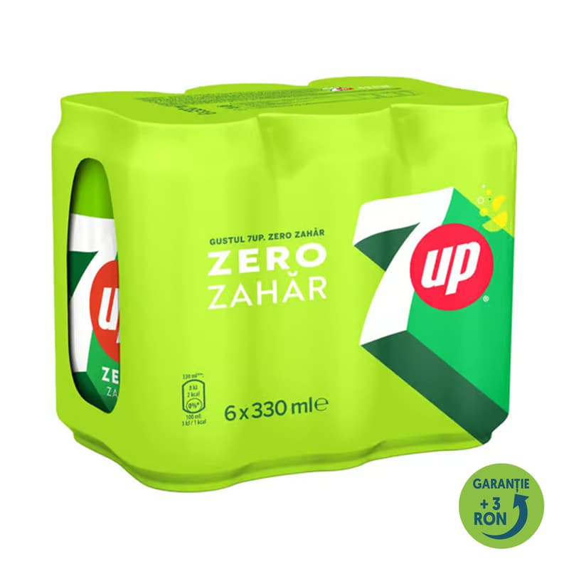 7UP Bautura carbogazoasa cu gust de lamaie si lime, fara zahar 6 pack doza