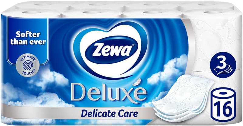 Zewa Deluxe Delicate Care Toilet Paper, 3-ply, 16 rolls