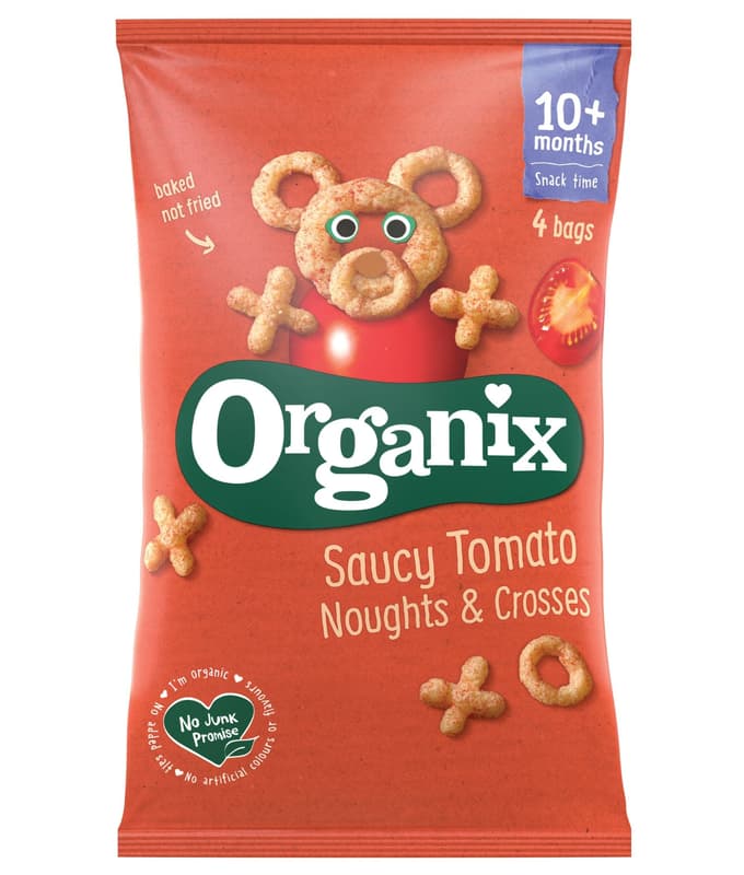 Organix ECO Snack "x si o" din porumb cu rosii, 10 luni+, 4x15g