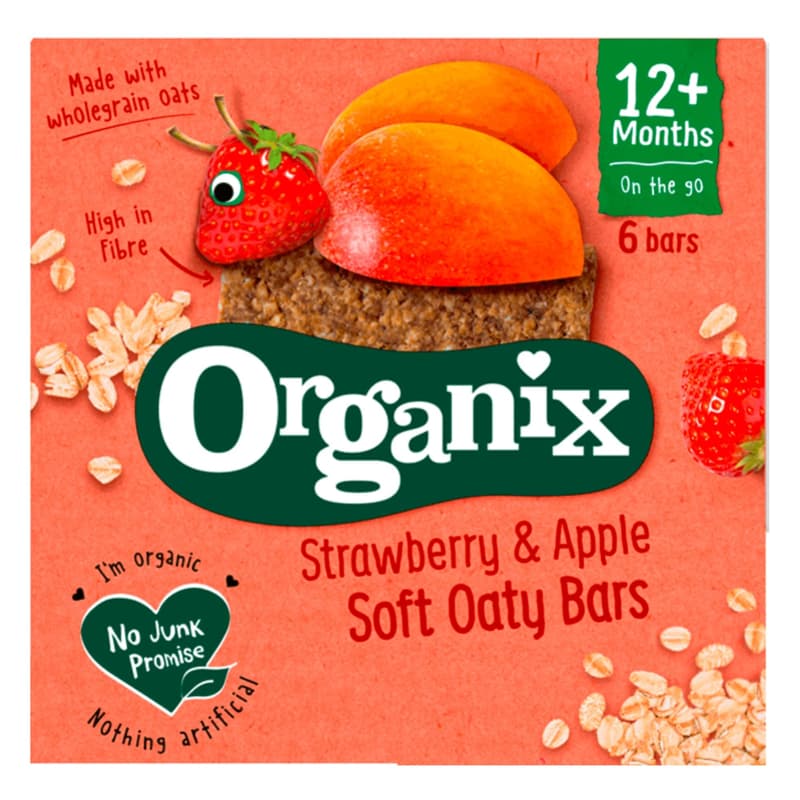 Organix ECO Batoane din ovaz integral cu capsuni si mere, 12 luni+, 6x23g