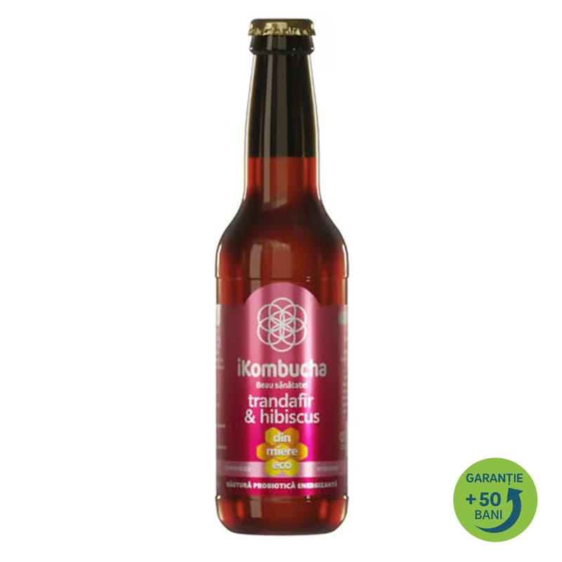 iKombucha Bautura energizanta cu trandafir&hibiscus sticla