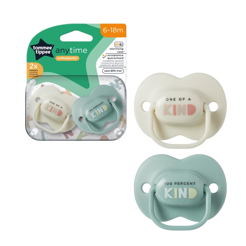 Tommee Tippee Anytime Suzeta ortodontica, 6-18 luni, verde/alb, 2 buc