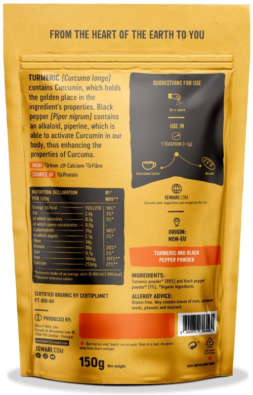 Iswari ECO Turmeric cu piper negru pulbere