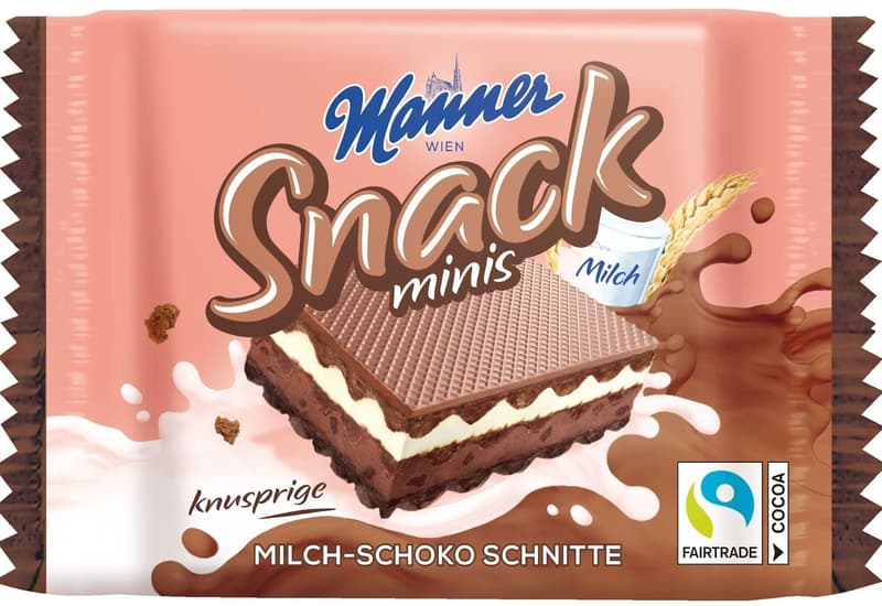 Manner Snack Minis Napolitane cu cacao umplute cu crema de lapte, cacao si biscuiti 5x25g