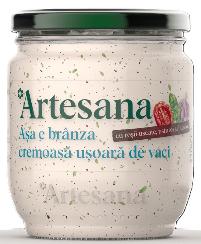 Artesana Branza usoara de vaci cu rosii, usturoi si busuioc