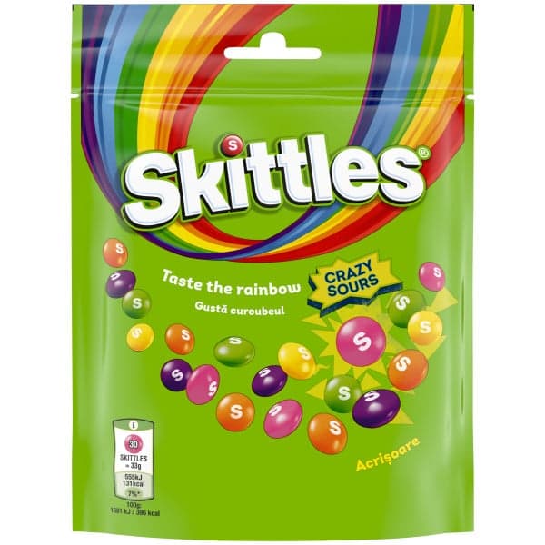 Skittles Crazy Sours Gummy candies with sour fruit flavors