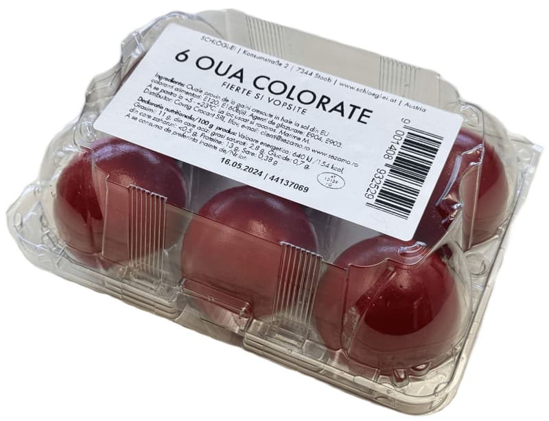 Oua colorate rosii, fierte si vopsite, marimea M, COD 2, 6 bucati