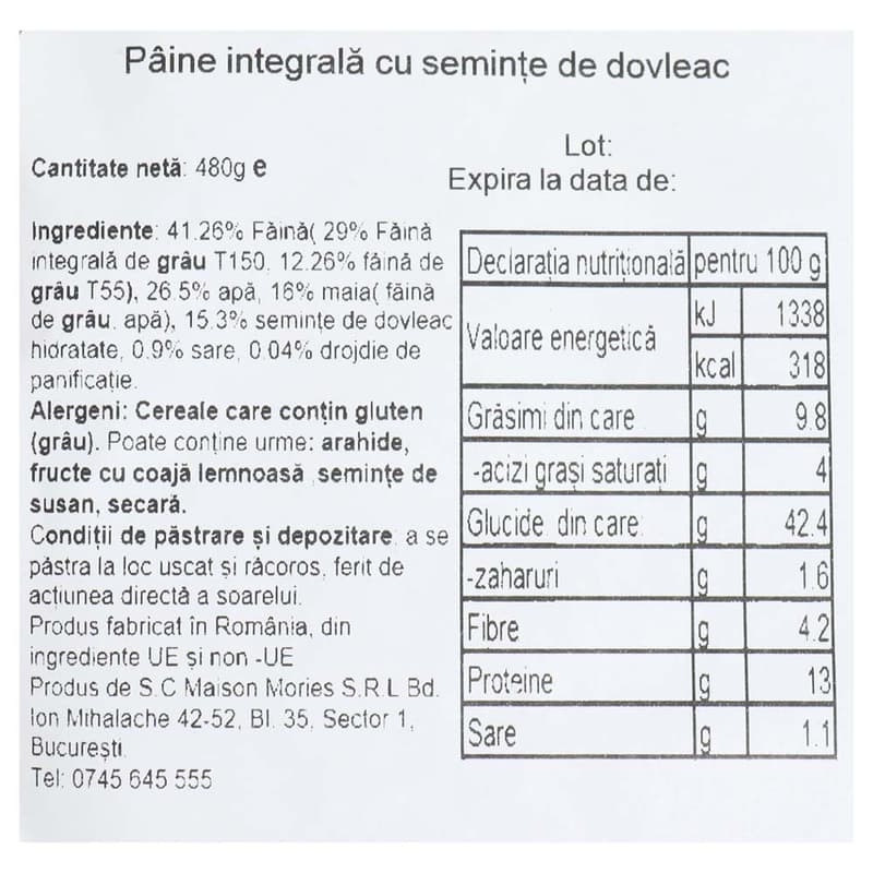 Pain Plaisir Paine integrala cu seminte de dovleac