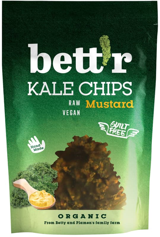 Bettr ECO Chips from raw kale with gluten-free mustard