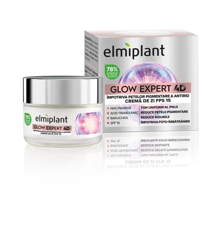 Elmiplant Glow Expert 4D Crema de zi impotriva petelor pigmentare, antirid, cu niacinamida si SPF 15
