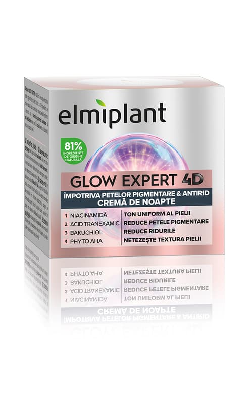 Elmiplant Glow Expert 4D Night Cream Against Pigment Spots, Anti-Wrinkle, with Niacinamide and Bakuchiol