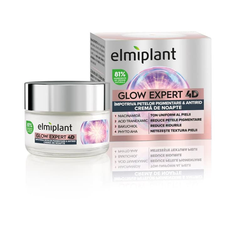 Elmiplant Glow Expert 4D Night Cream Against Pigment Spots, Anti-Wrinkle, with Niacinamide and Bakuchiol