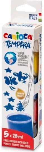 Carioca Pen Super washable tempera, 5 colors + brush