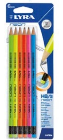 LYRA Neon HB Graphite Pencil, with Eraser, 6 Pieces, Neon Colors