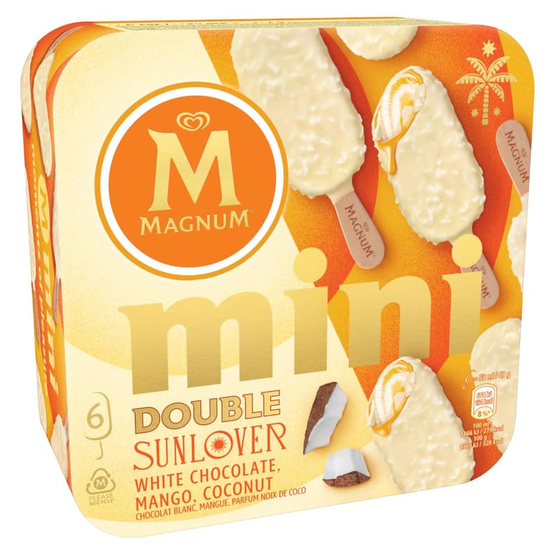 Magnum Mini Sunlover Inghetata cu ciocolata alba, mango si cocos 6x55ml