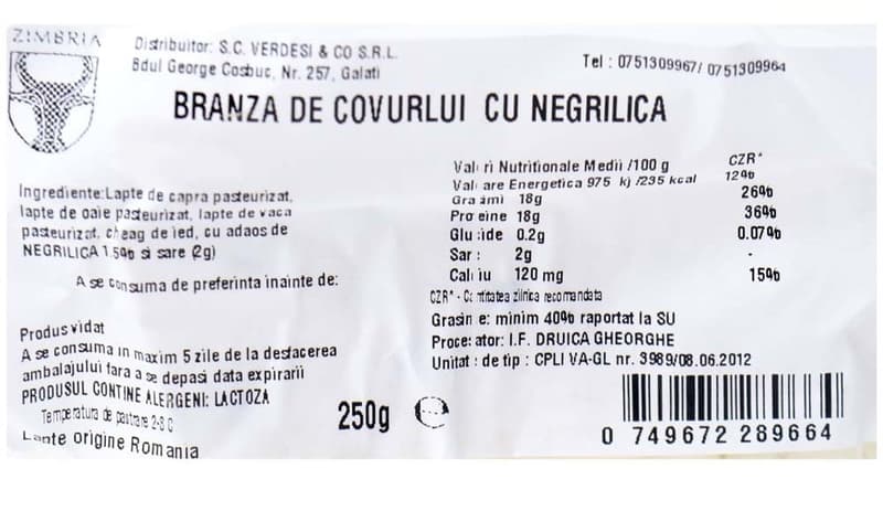 Zimbria Branza de covurlui cu negrilica