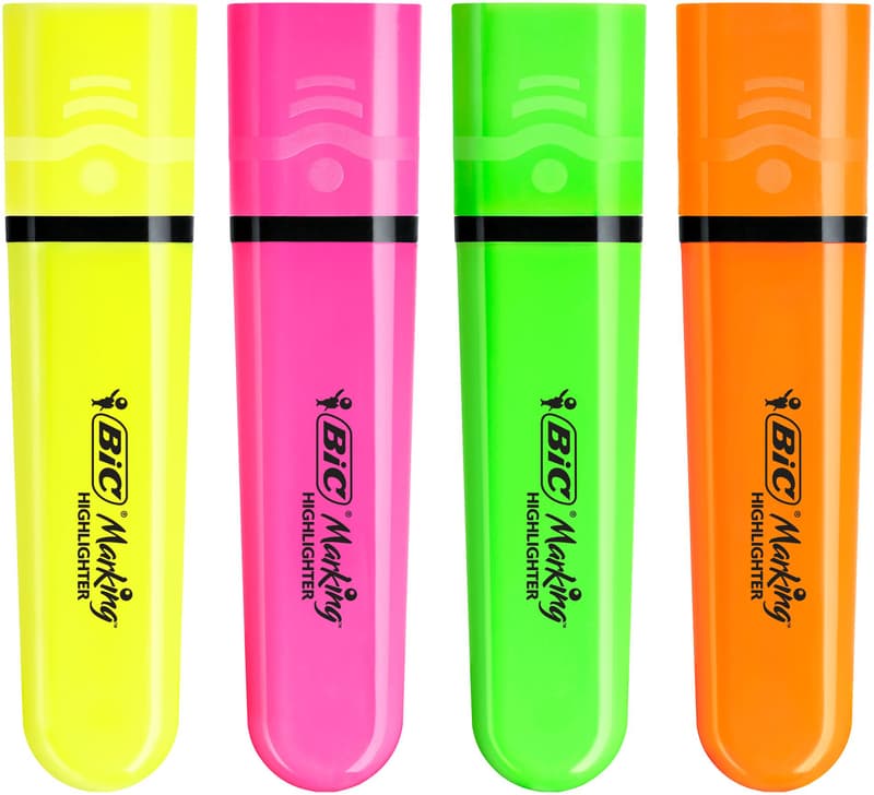 BIC Highlighter Flat Highlighter, Assorted Colors, Neon