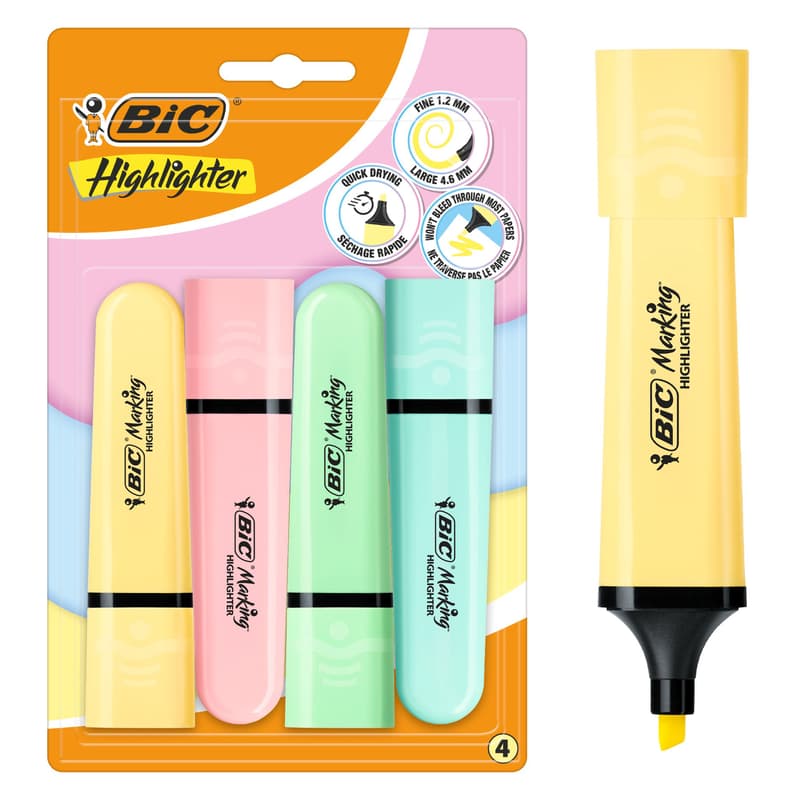 BIC Highlighter Flat Evidentiator, culori asortate, pastel