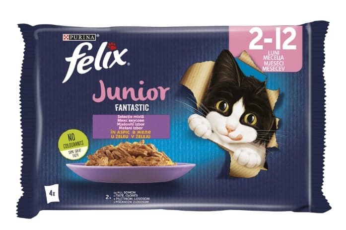 Felix Fantastic Junior Hrana umeda cu pui pentru pisici, 4x85g