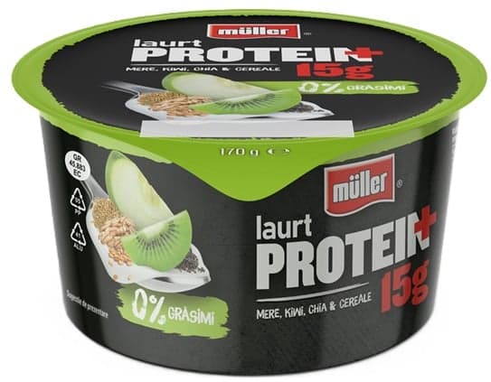 Muller Iaurt Protein+ cu mere, kiwi, seminte de chia și cereale