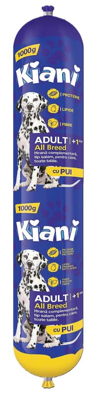 Kiani Salami-style wet dog food, all sizes, with chickens