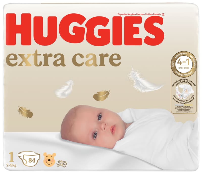 Huggies Extra Care (nr 1) Mega 84 buc, 2-5 kg