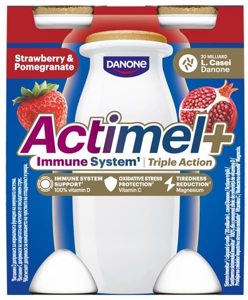 Actimel Iaurt de baut cu capsuni si rodie, vitamine (D si C) si magneziu(4x100g)