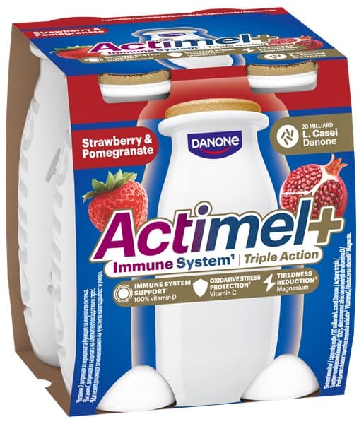 Actimel Iaurt de baut cu capsuni si rodie, vitamine (D si C) si magneziu(4x100g)