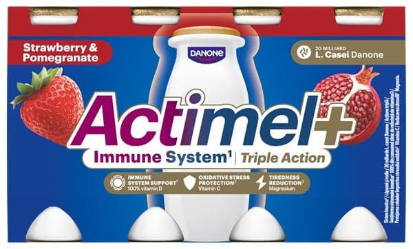 Actimel Iaurt de baut cu capsuni si rodie, vitamine (D si C) si magneziu 8x100g