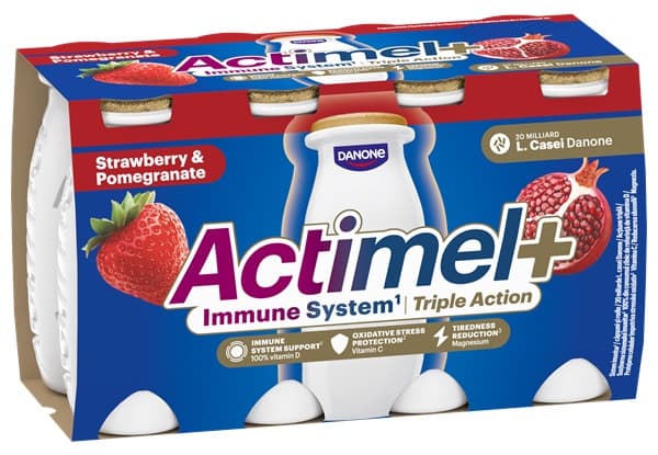 Actimel Iaurt de baut cu capsuni si rodie, vitamine (D si C) si magneziu 8x100g