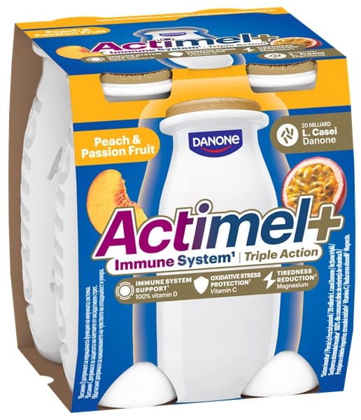 Actimel Iaurt de baut cu piersica si fructul pasiunii, vitamine (D si C) si magneziu(4x100g)
