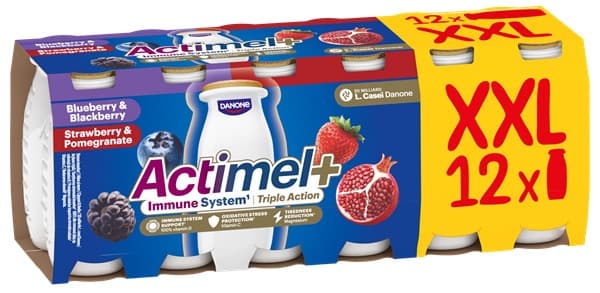 Actimel Iaurt de baut cu capsuni si rodie/afine si mure, vitamine (D si C) si magneziu 12x100g
