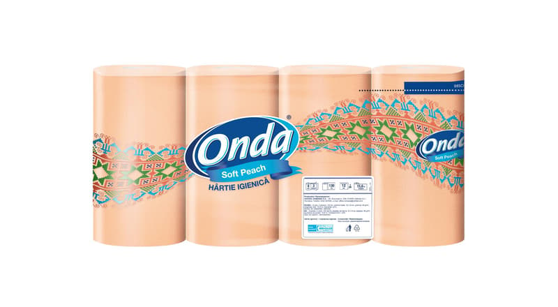 Onda Soft Peach FSC Recycled Toilet Paper, 8 Rolls, 3 Layers