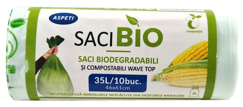 Aspeti Saci menajeri wave top, biodegradabili si compostabili, 35 l