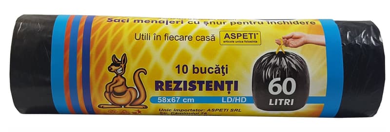 Aspeti Garbage bags with drawstring, 60 l, black