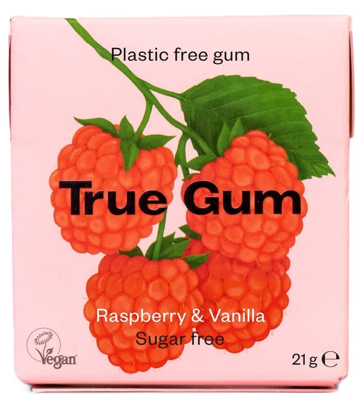 True Guma de mestecat cu arome de zmeura si vanilie  fara zahar