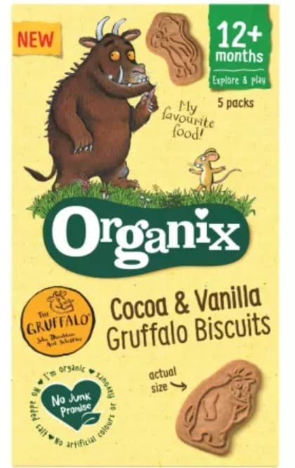 Organix ECO Gruffalo Biscuiti cu cacao si vanilie, 5x20g, 12+
