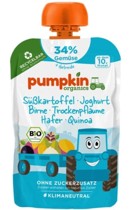 Pumpkin Organics ECO Piure de cartofi dulci, iaurt, pere, prune uscate, ovaz si quinoa, 10+