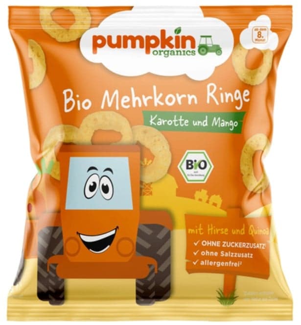 Pumpkin Organics ECO Multigrain Snack Rings with Carrot & Mango, 8+